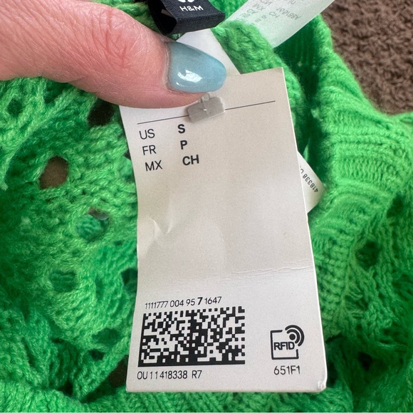 DIVIDED H&M Lime Green Soft Open Knit Crochet Crop Sweater Wide Sleeve S NEW - Picture 8 of 11